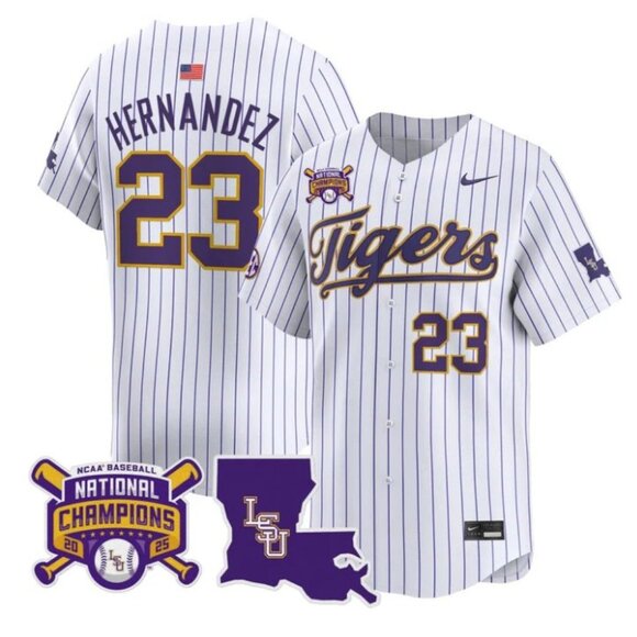 Mens Youths Kids Womens Luis Hernandez LSU Tigers 2025 CH Stitched Jersey White
